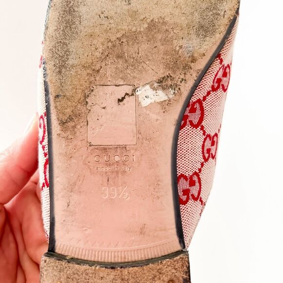 Gucci Princetown Mules GG Red Canvas Horsebit Loafer Size 39.5, 9.5 - Picture 13 of 13